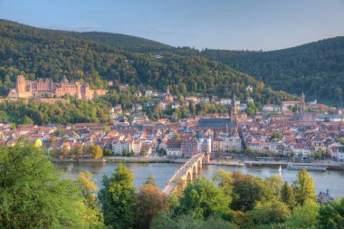 Almanya 'nın Neckar nehrinin arkasındaki Heidelberg Panoraması