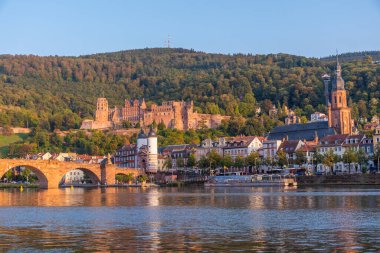 Almanya 'nın Neckar nehrinin arkasındaki Heidelberg Panoraması