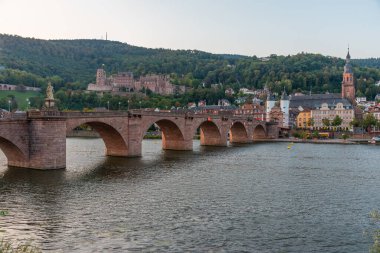 Almanya 'nın Neckar nehrinin arkasındaki Heidelberg Panoraması