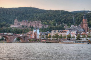 Almanya 'nın Neckar nehrinin arkasındaki Heidelberg Panoraması