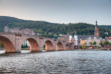 Almanya 'nın Neckar nehrinin arkasındaki Heidelberg Panoraması