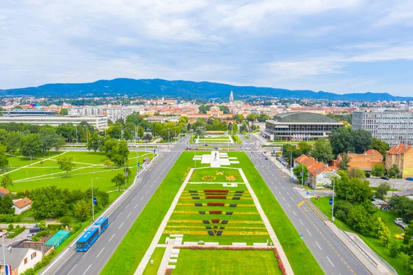 Aerial View Park Fountains Zagreb Croatia — 스톡 사진