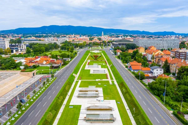 Aerial View Park Fountains Zagreb Croatia — 스톡 사진