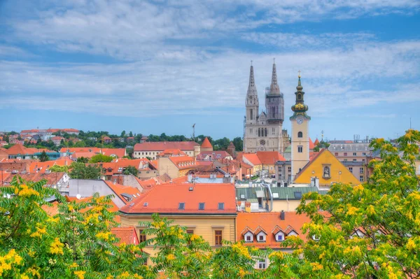 Aerial View Cathedral Zagreb Dolac Market Croatia — 스톡 사진