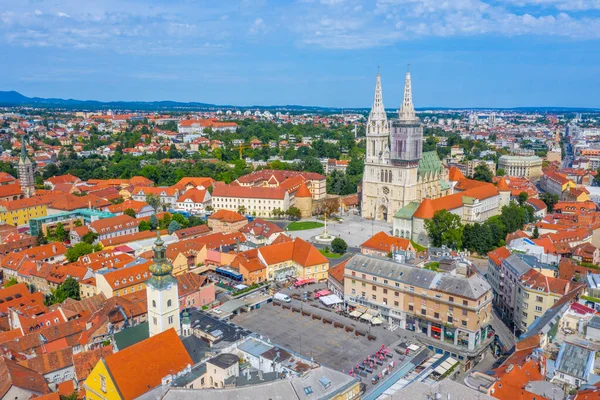 Aerial View Cathedral Zagreb Dolac Market Croatia — 스톡 사진