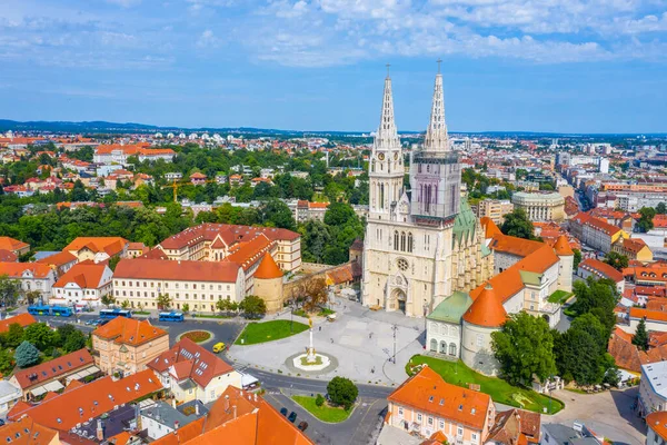 Aerial View Cathedral Zagreb Croatia — 스톡 사진