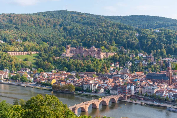 Almanya 'nın Neckar nehrinin arkasındaki Heidelberg Panoraması