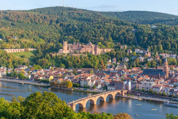 Almanya 'nın Neckar nehrinin arkasındaki Heidelberg Panoraması