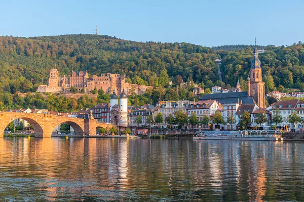 Almanya 'nın Neckar nehrinin arkasındaki Heidelberg Panoraması
