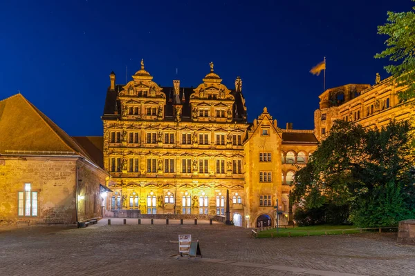 Nattutsikt Över Slottets Huvudgård Heidelberg Tyskland — Stockfoto