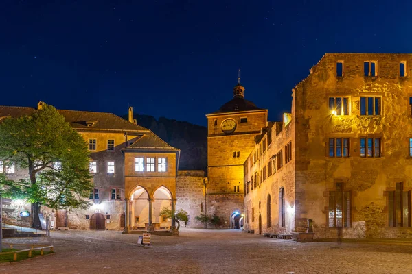 Nattutsikt Över Slottets Huvudgård Heidelberg Tyskland — Stockfoto