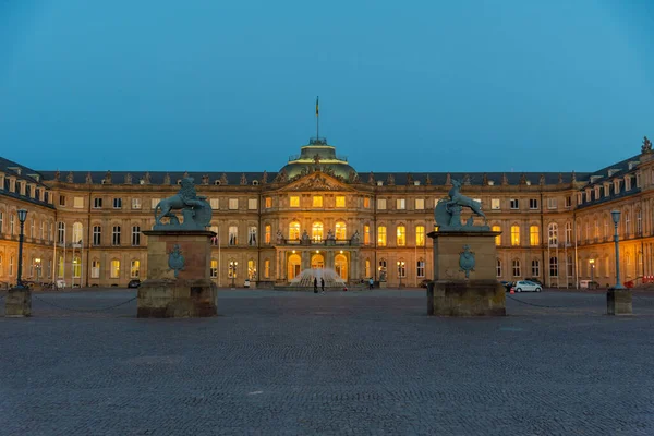 Západ Slunce Pohled Nový Palác Stuttgartu Německo — Stock fotografie