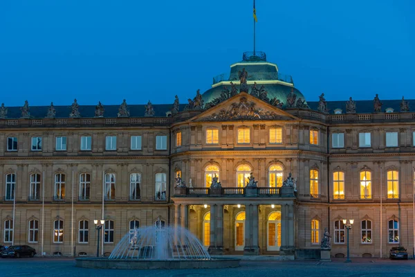 Solnedgång Utsikt Över Det Nya Palatset Stuttgart Tyskland — Stockfoto