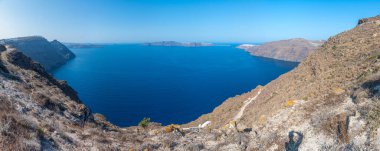 Oia kasabası, Greec ile Santorini adasının manzarası
