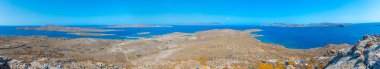 Yunanistan 'ın Delos Adası' ndaki antik harabelerin Panorama manzarası