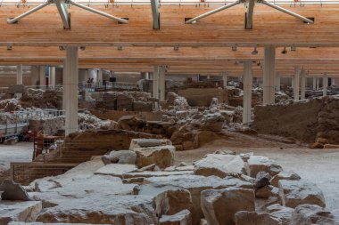 Yunanistan 'ın Santorini adasında tarih öncesi Akrotiri kasabası