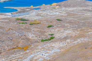 Yunanistan 'ın Delos adasındaki antik harabelerin Panorama manzarası
