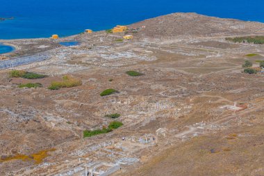 Yunanistan 'ın Delos adasındaki antik harabelerin Panorama manzarası