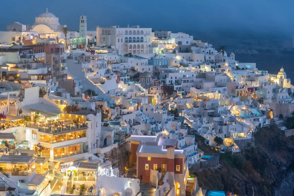 Vista Aérea Nocturna Thira Fira Santorini Grecia —  Fotos de Stock