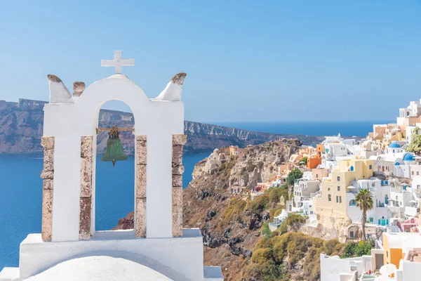 Church Oia Overlooking Aegean Sea Greece — Stock Photo, Image