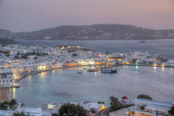 Vista Del Atardecer Sobre Mykonos Grecia —  Fotos de Stock