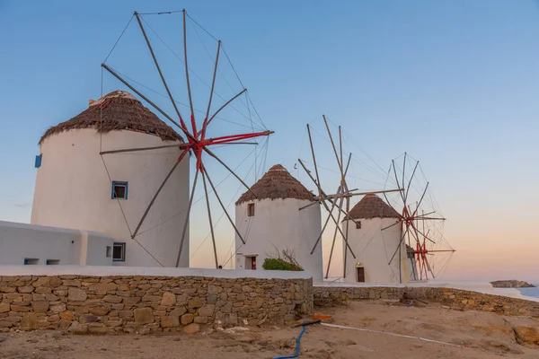 Sunrise View Windmills Overlooking Aegean Sea Mykonos Greece — Stock Photo, Image