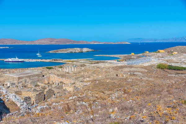 Yunanistan 'ın Delos adasındaki antik harabelerin Panorama manzarası