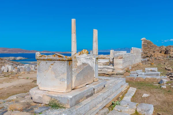 Santuário Hera Ruínas Antigas Ilha Delos Grécia — Fotografia de Stock