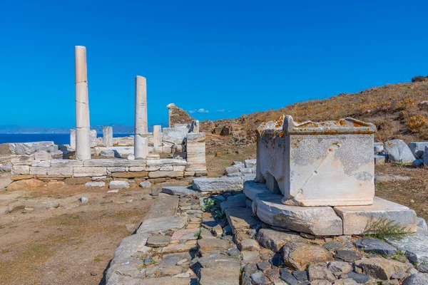 Santuario Hera Presso Antiche Rovine Sull Isola Delos Grecia — Foto Stock