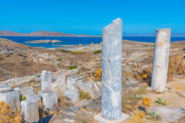 Santuário Hera Ruínas Antigas Ilha Delos Grécia — Fotografia de Stock