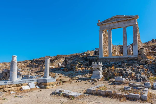 Храм Изиды Древних Руинах Острова Делос Греции — стоковое фото