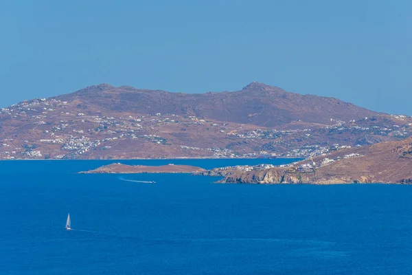 Wyspa Mykonos Oglądana Delos Grecja — Zdjęcie stockowe