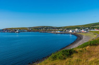 İzlanda 'nın Husavik kasabasının Panoraması