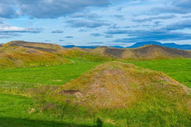 İzlanda 'daki Myvatn Gölü' nde bulunan Skutustadagigar sözde kraterleri