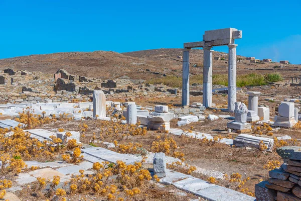 Ruínas Antigas Ilha Delos Grécia — Fotografia de Stock