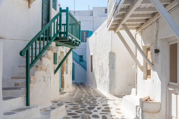 Strada Bianca Nel Centro Storico Mykonos Grecia — Foto Stock