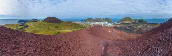 Flygfoto Över Heimaey Från Vulkanen Eldfell Island — Stockfoto