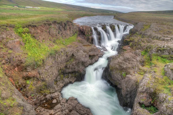 Cachoeira Kolufoss Desfiladeiro Kolugljufur Islândia — Fotografia de Stock