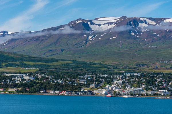 Zlanda Nın Akureyri Kasabasının Hava Görüntüsü — Stok fotoğraf