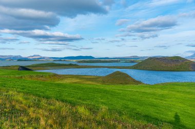 İzlanda 'daki Myvatn Gölü' nde bulunan Skutustadagigar sözde kraterleri
