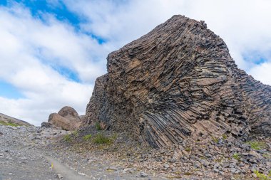 İzlanda 'daki Hljodaklettar' da altıgen bazalt kayaları