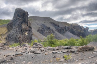 İzlanda 'daki Hljodaklettar' da altıgen bazalt kayaları