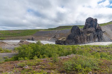 İzlanda 'daki Hljodaklettar' da altıgen bazalt kayaları