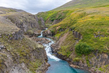 İzlanda 'daki Studlagil Kanyonu' nda altıgen kayalar.