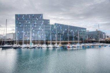 Reykjavik, İzlanda 'daki Harpa konser salonunun görüntüsü