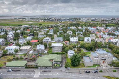 Reykjavik, İzlanda şehir merkezinin hava görüntüsü