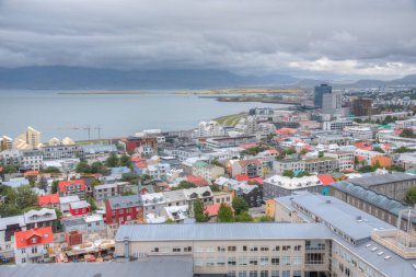 Reykjavik, İzlanda şehir merkezinin hava görüntüsü