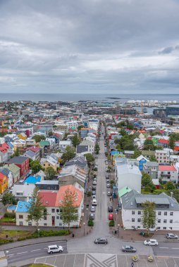 Reykjavik, İzlanda şehir merkezinin hava görüntüsü