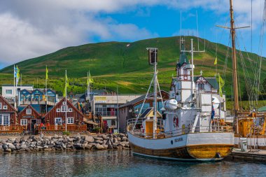 Husavik, İzlanda, 17 Ağustos 2020: Husavik, İzlanda Limanı