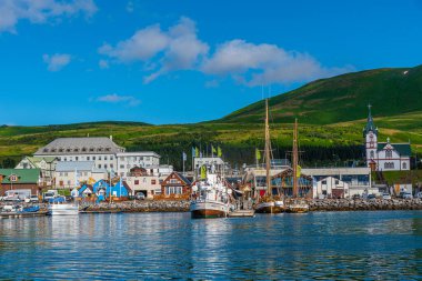 Husavik, İzlanda, 17 Ağustos 2020: Husavik, İzlanda Limanı